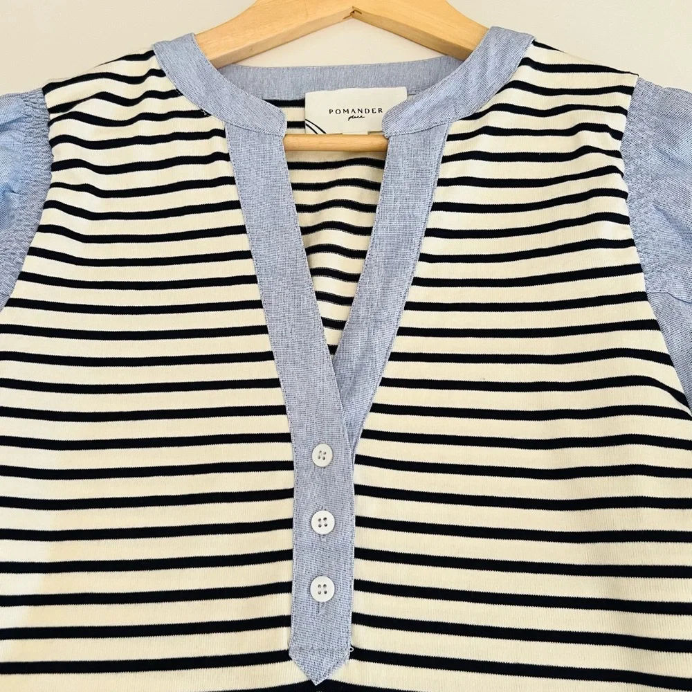 NWOT Tuckernuck POMANDER PLACE Navy Stripe Livia Puff Sleeve Top Size: Large - Picture 8 of 14
